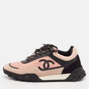 Chanel Multicolor Nylon and Suede Logo Lace Up Sneakers Size 37.5