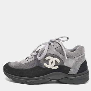 Chanel Tricolor Suede  CC Lace Up Sneakers Size 36