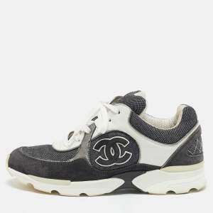 Pre Owned Chanel Multicolor Leather and Canvas CC Interlocking Logo Low Top Sneakers Size 36