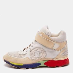 Chanel Multicolor Leather and Mesh CC High Top Sneakers Size 44