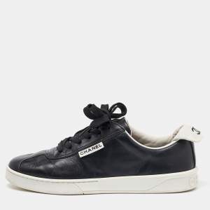 Chanel Black Leather Weekender Low Top Sneakers Size 36.5