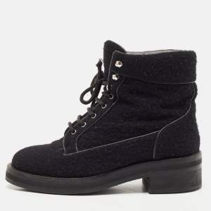 Chanel Black Wool CC Combat Boots Size 37