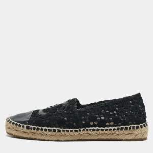 Chanel Black Mesh and Patent Leather CC Espadrille Flats Size 38