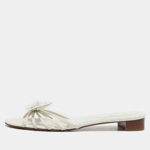 Chanel White Leather Bow Slide Sandals Size 39.5