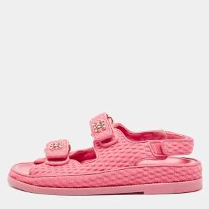 Pre Owned Chanel Pink Fabric Dad Slingback Sandals Size 36