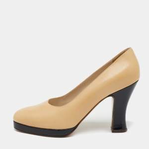 Chanel Cream Leather Vintage Round Toe Pumps Size 37.5
