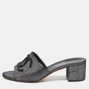 Chanel Gold/Black Suede  CC Logo Slide Sandals Size 39.5