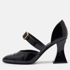 Chanel Black Patent Leather Mary Jane Buckle D'orsay Pumps Size 39