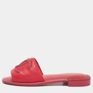 Chanel Pink Leather Flat Slide Sandals Size 40