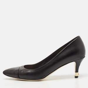 Chanel Black Leather Cap Toe Pumps Size 38.5