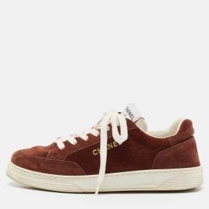 Chanel Brown Suede CC Low Top Sneakers Size 38.5