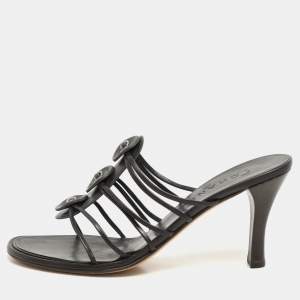 Chanel Dark Brown Leather Strappy Sandals Size 37