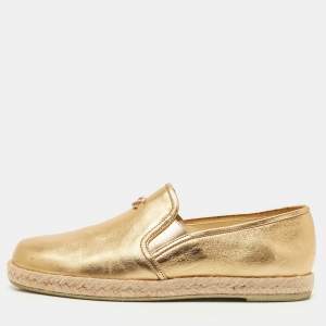 Chanel Metallic Gold Leather CC Slip On Espadrilles Flats Size 38