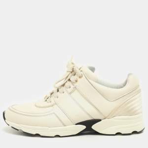 Chanel Cream Leather and Satin CC Trainer Lace Up Sneakers Size 39