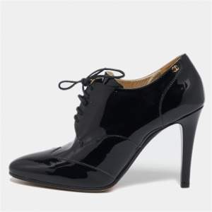 Chanel Black Patent Leather CC Booties Size 39