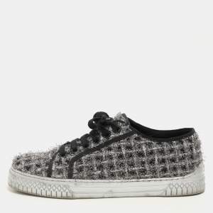 Chanel Silver/Black Lurex Fabric CC Low Top Sneakers Size 37