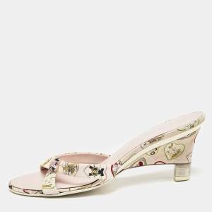 مملوكة مسبقًا Chanel Multicolor Canvas Canvas Bow CC Slide Sandals Size 38.5