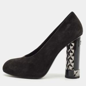 Chanel Black Suede CC Block Heel Platform Pumps Size 36
