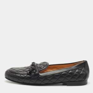 Chanel Black Quilted Leather CC Chain Link Slip On Loafers Size 39