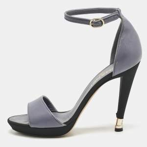 Chanel Light Blue Leather CC Ankle Strap Sandals Size 40