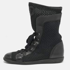 Chanel Black Leather and Mesh Mid Calf Boots Size 39