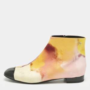 Chanel Multicolor Fabric CC Zip Ankle Length Boots Size 38.5