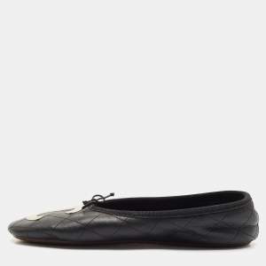 Chanel Black Leather Cambon Ballet Flats Size 38
