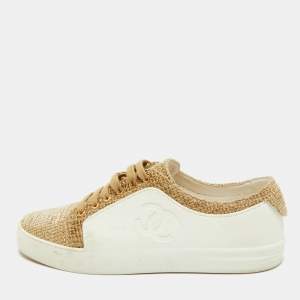 Chanel White/Gold Rubber And Tweed Fantasy Sneakers Size 39