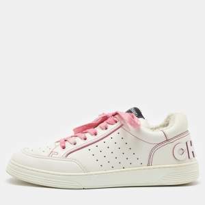 Chanel White Perforated Leather 21P Logo Low Top Sneakers Size 41.5