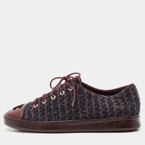Chanel Multicolor Tweed and Leather CC Low Top Sneakers Size 39.5