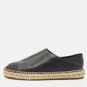 Chanel Black Leather CC Cap Toe Espadrille Flats Size 39