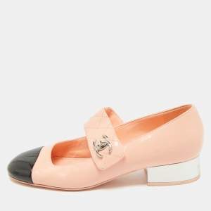 Chanel Pink/Black Leather CC Cap Toe Mary Jane Pumps Size 39.5