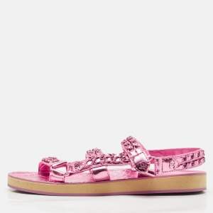 Chanel Pink Leather Dad Flat Sandals Size 40