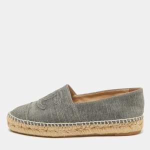 Chanel Grey Suede CC Cap Toe Espadrille Flats Size 37