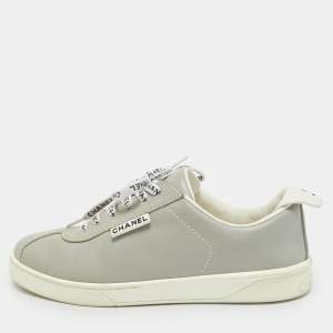 Chanel Grey/White Leather Weekender Sneakers Size 37.5
