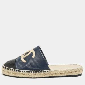 Chanel Multicolor Leather CC Espadrille Mules Size 38