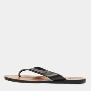 Chanel Black Leather Thong Flat Sandals Size 40