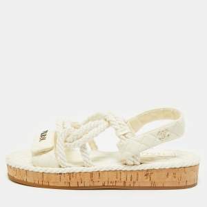 Chanel Off White Quilted Leather and Cord Flat Sandals Size 37