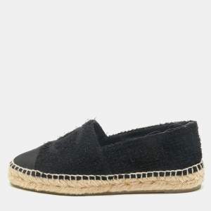 Chanel Black Tweed and Fabric CC Cap Toe Espadrille Flats Size 36