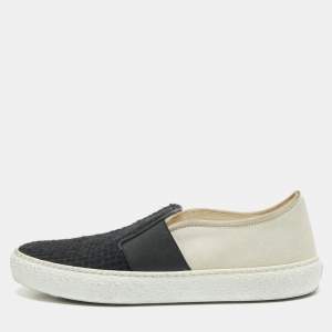Chanel Black/Off White Tweed and Suede Slip On Sneakers Size 37