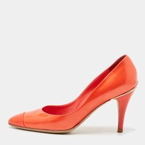 Chanel Red Patent Leather Cap Toe Pumps Size 37.5