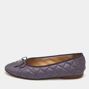 Chanel Metallic Purple Leather CC Cap-Toe Bow Ballet Flats Size 38