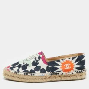 Chanel Multicolor Print Canvas CC Espadrille Flats Size 39
