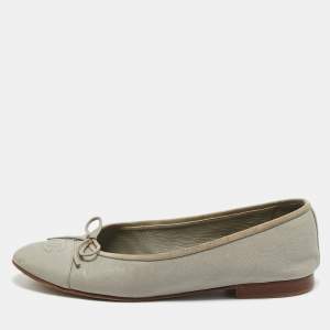 Chanel Grey Leather CC Cap Toe Bow Ballet Flats Size 39