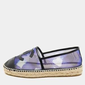 Chanel Purple/Black Mesh and Leather Interlocking CC Espadrille Flats Size 39