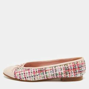 Chanel Multicolor Leather and Tweed CC Ballet Flats Size 39