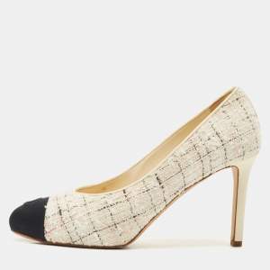 Chanel Multicolor Tweed and Leather CC Cap Toe Pumps Size 39