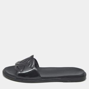 Chanel Black Patent Leather CC Flat Slides Size 40