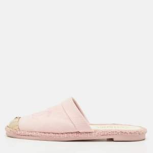 Pre Owned Chanel Pink Canvas CC Cap Toe Espadrille Mules Size 39