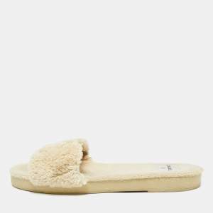 Pre Owned Chanel Cream Shearling Fur Flat Sandals Size 40